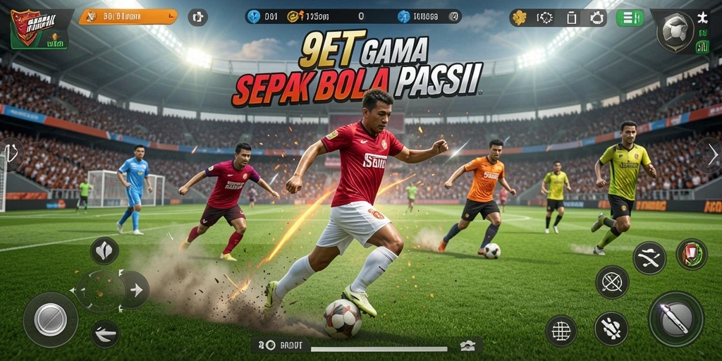 Tampilan gameplay mendebarkan dalam 9ET dengan aksi sepak bola nyata.