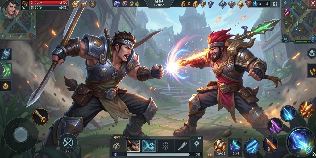 Screenshot gameplay API33 menampilkan pertarungan intens antar pahlawan MOBA.
