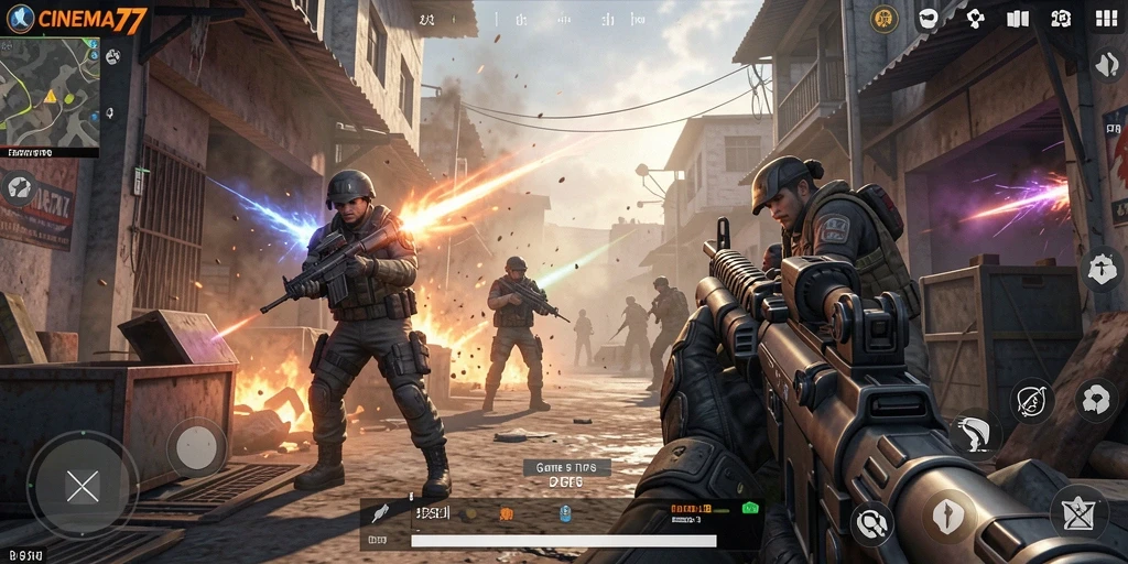 Screeenshot gameplay <strong>CINEMA77</strong> menampilkan aksi seru dalam pertempuran TPS.