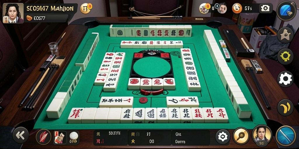Screenshot utama EOS77 menampilkan gameplay Mahjong yang seru dan menarik.