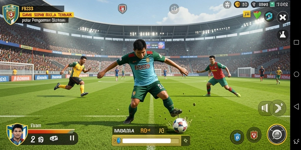 Screenshot utama FB333 menampilkan aksi seru di lapangan sepak bola.