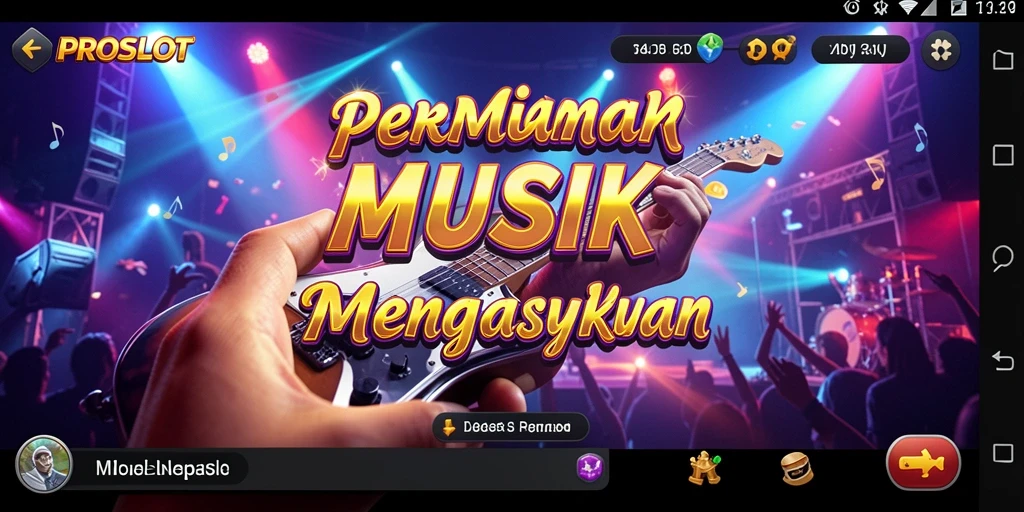 Screenshot PROSLOT menampilkan gameplay seru dengan berbagai genre musik.