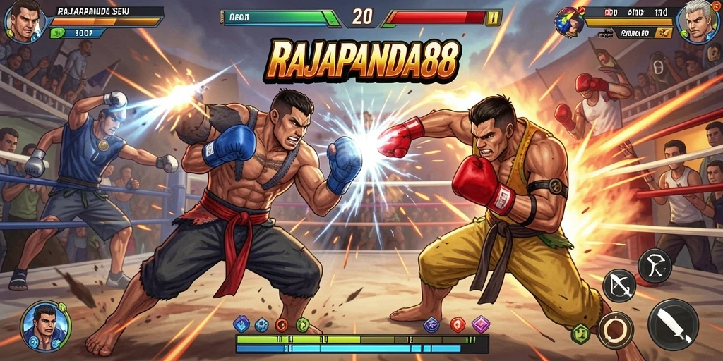 Tangkapan layar gameplay RAJAPANDA88 dengan pertarungan intens.